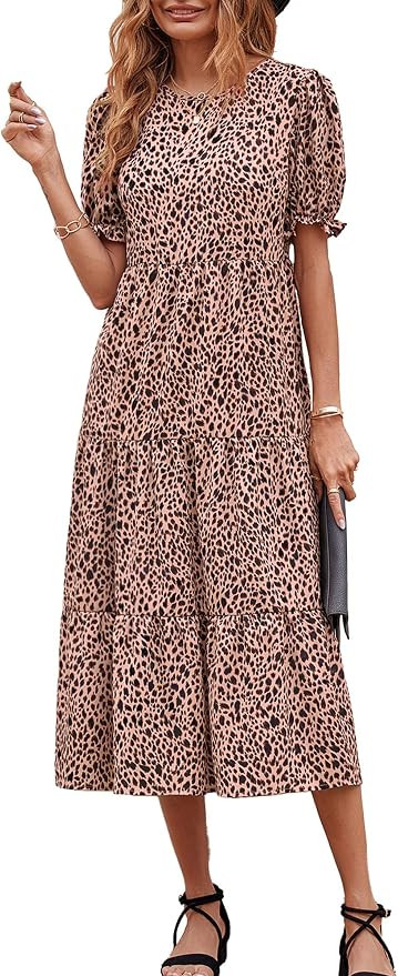 PRETTYGARDEN Women's Short Sleeve Midi Floral Dress | Amazon (US)