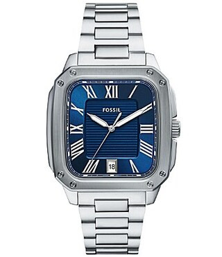Fossil Men's Crosby Three-Hand Date Stainless Steel Bracelet Watch - Silver/Blue | Dillard's