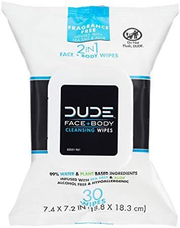 Amazon.com : DUDE Wipes Face and Body Wipes - 1 Pack, 30 Wipes - Unscented Wipes with Sea Salt & ... | Amazon (US)