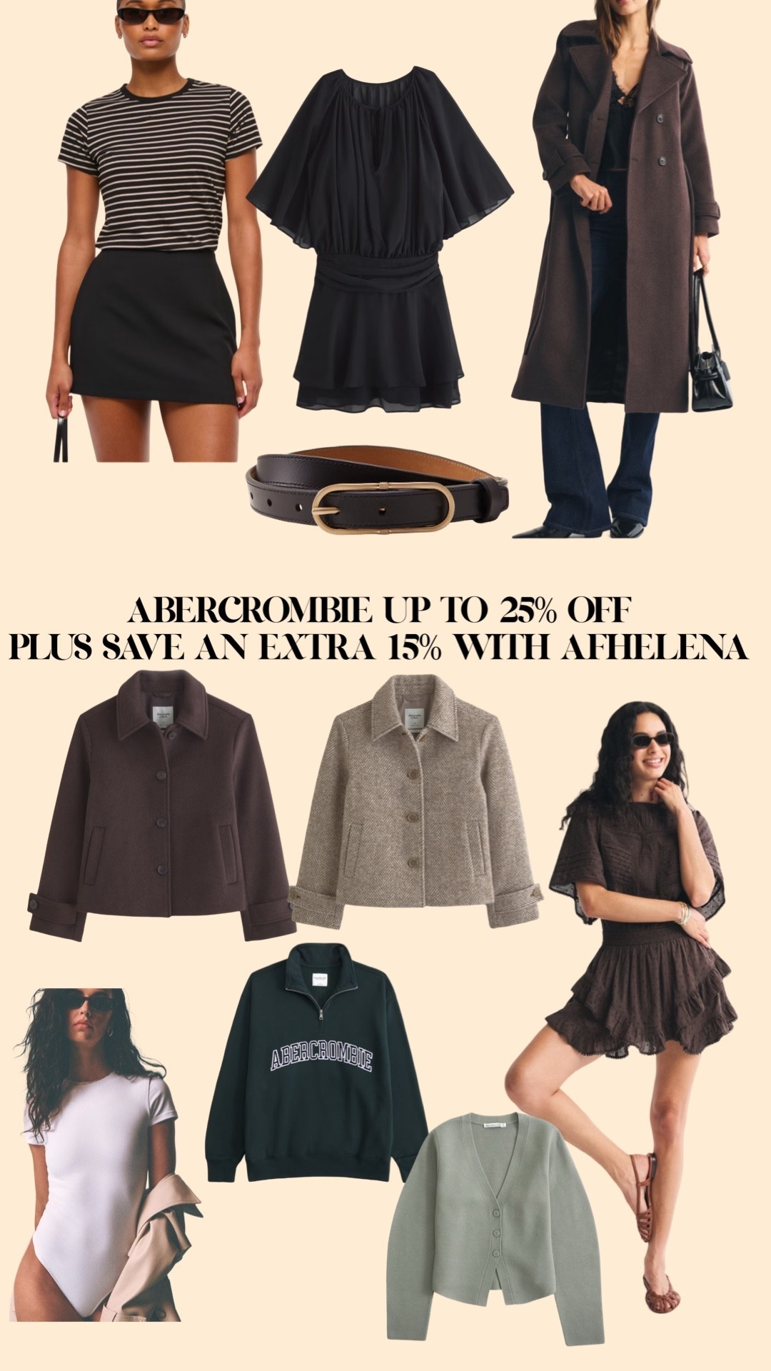 Up to 25% off at Abercrombie PLUS use code AFHELENA to save an additional 15%! Xx 

Abercrombie discount, Abercrombie 

#LTKautumn #LTKuk #LTKeurope