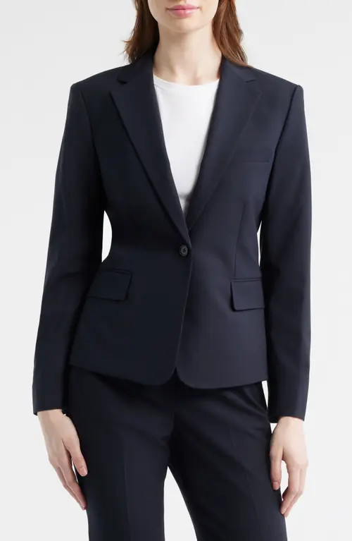 Theory Slim Fit Stretch Wool One Button Blazer in Deep Navy at Nordstrom, Size 0 | Nordstrom