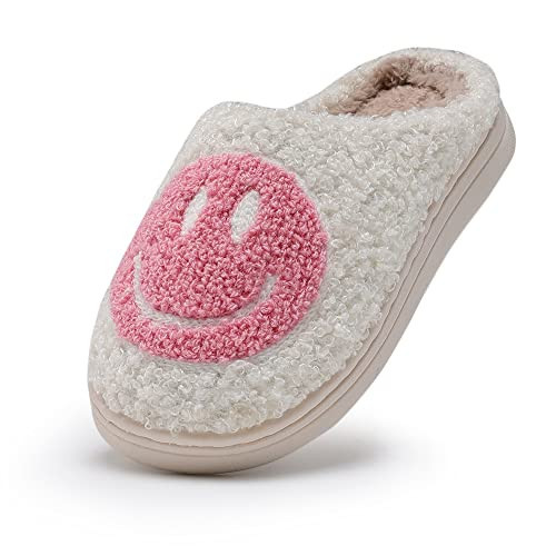 COVS Cute Kids Smile Face Slippers for Girls Boys Soft Plush Happy Face Slippers Non-Slip Toddler Warm House Slippers Little kids smile slippers Indoor Outdoor（Pink 24/25） | Amazon (US)
