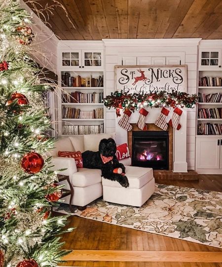 my christmas living room : holiday decorations / christmas home decor / festive home / christmas tree / christmas sign / christmas throws / my rug / ottoman/ sofa 

#LTKHoliday #LTKstyletip #LTKhome