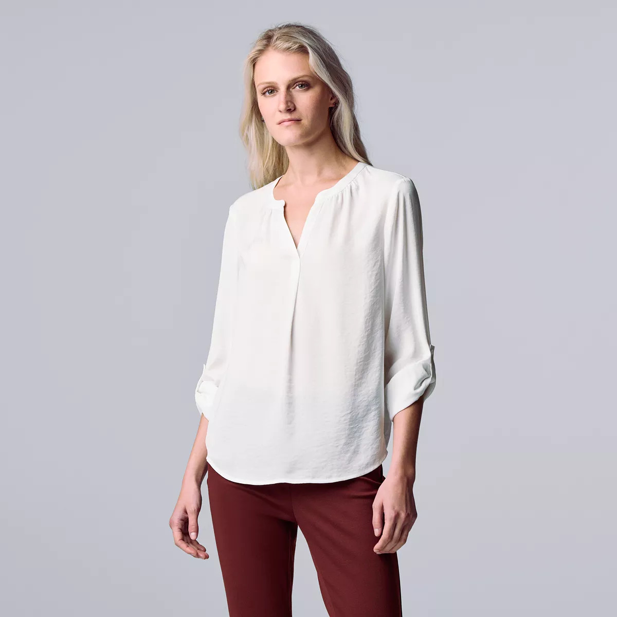Women's Simply Vera Vera Wang Roll-Tab Sleeve Popover Blouse | Kohl's