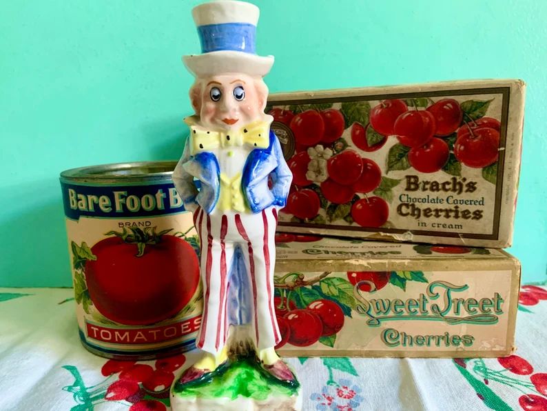 Vintage Palmer Cox Uncle Sam Majolica Candlestick with Japan Sticker 4th of July Patriotic | Etsy (US)