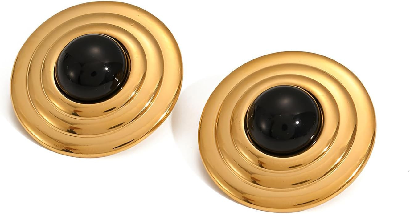 Black and Gold Plated Earrings for Women Trendy Chunky Round Earrings Statement Earrings Vintage ... | Amazon (US)