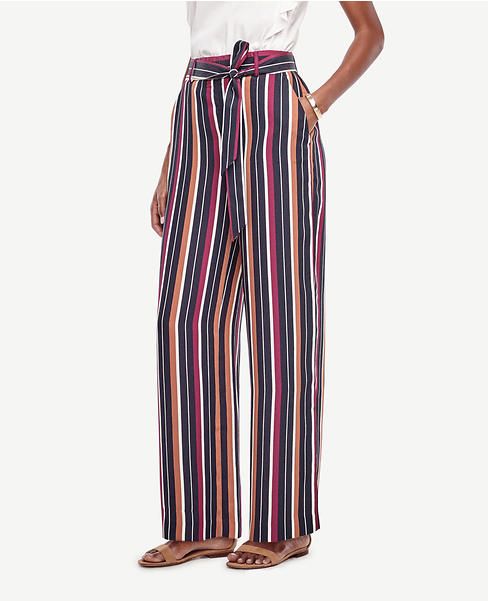 Petite Stripe Belted High Waist Wide Leg Pants | Ann Taylor (US)