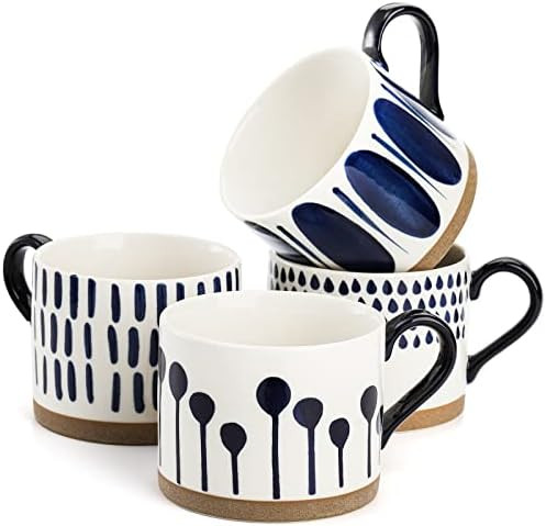 SOUJOY Set of 4 Porcelain Coffee Mugs, 15 Oz Hand Painted Coffee Cups with Handles, Glazed Stonew... | Amazon (US)