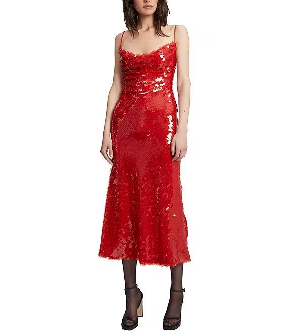 Karina Sequin Cowl Neck Sleeveless Tie Back Midi Dress | Dillard's