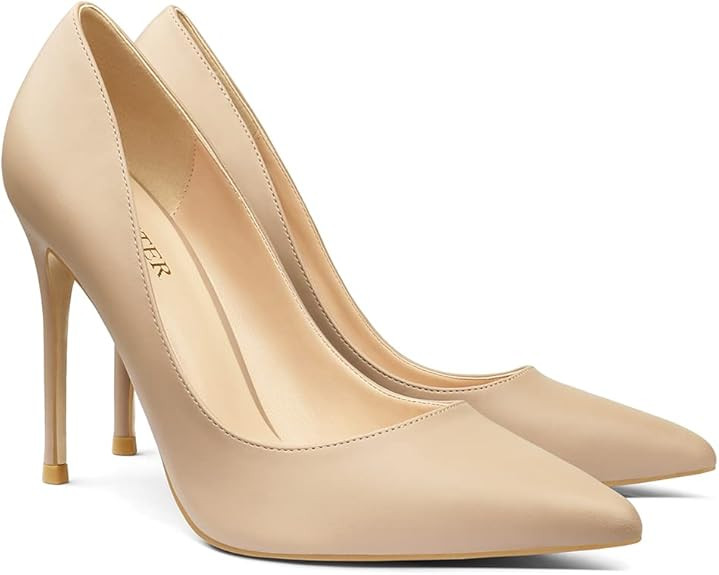 COLETER Women's 4 Inch Pumps Pointy Toe Wedding Dress Shoes Slip on Stiletto Pumps | Amazon (US)