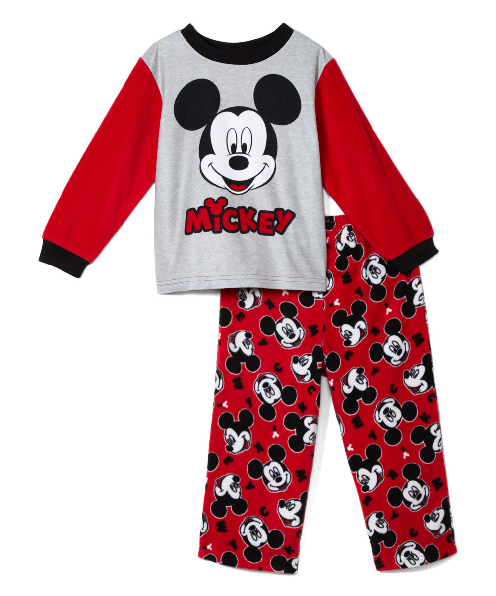AME Boys' Sleep Bottoms - Mickey Mouse Red & Gray Pajama Set - Infant | Zulily