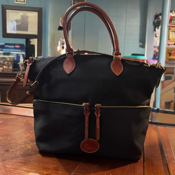 Dooney & Bourke Satchel Black Nylon W/ Brown Leather Trim Large Crossbody Bag | Poshmark