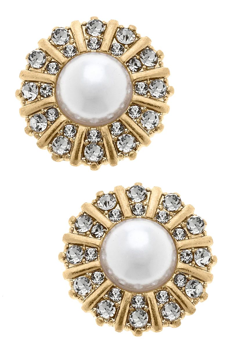Saoirse Pearl & Rhinestone Stud Earrings in Ivory | CANVAS
