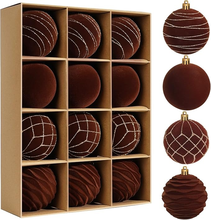 12Pcs Velvet Christmas Ornaments Balls Sets for Christmas, Plastic Shatterproof Xmas Tree Flocked... | Amazon (UK)