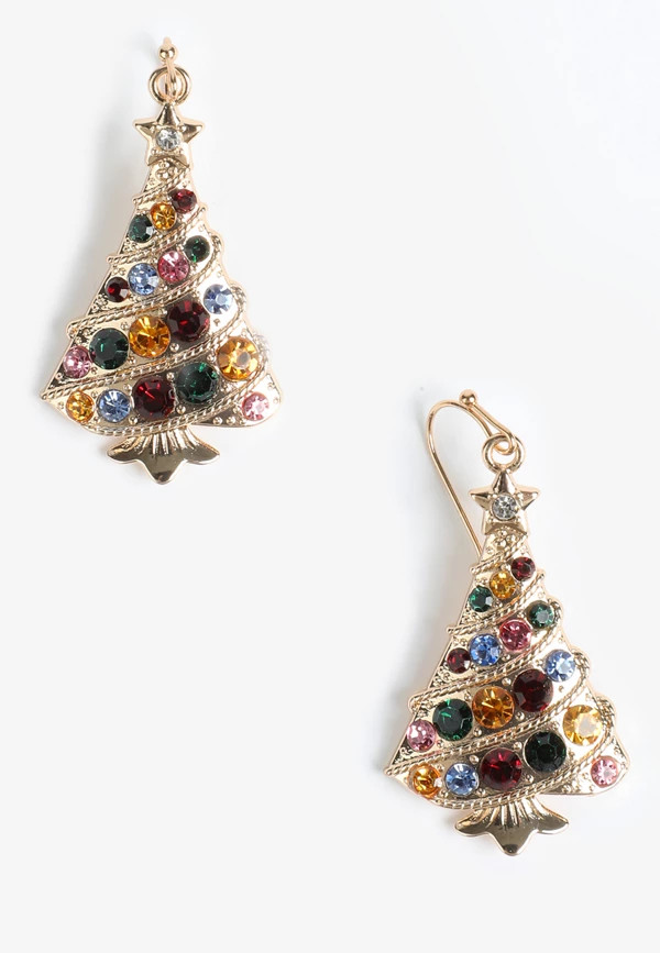 Colorful Rhinestone Christmas Tree Drop Earrings | Maurices