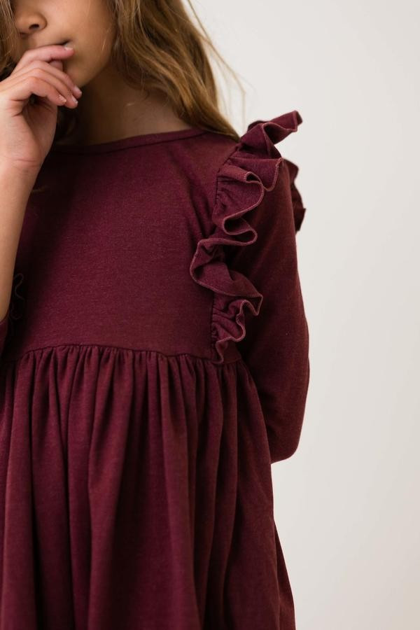 Burgundy Heather Ruffle Twirl Dress | Mila and Rose