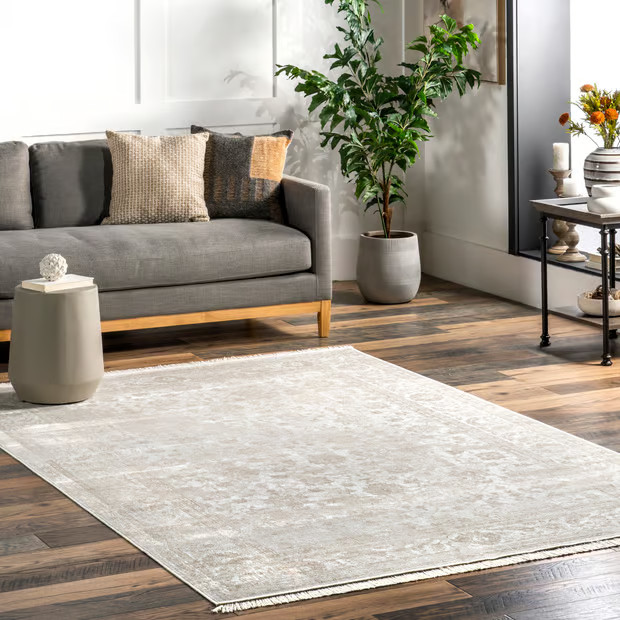 Ivory Fading Floral Fringe Area Rug | Rugs USA