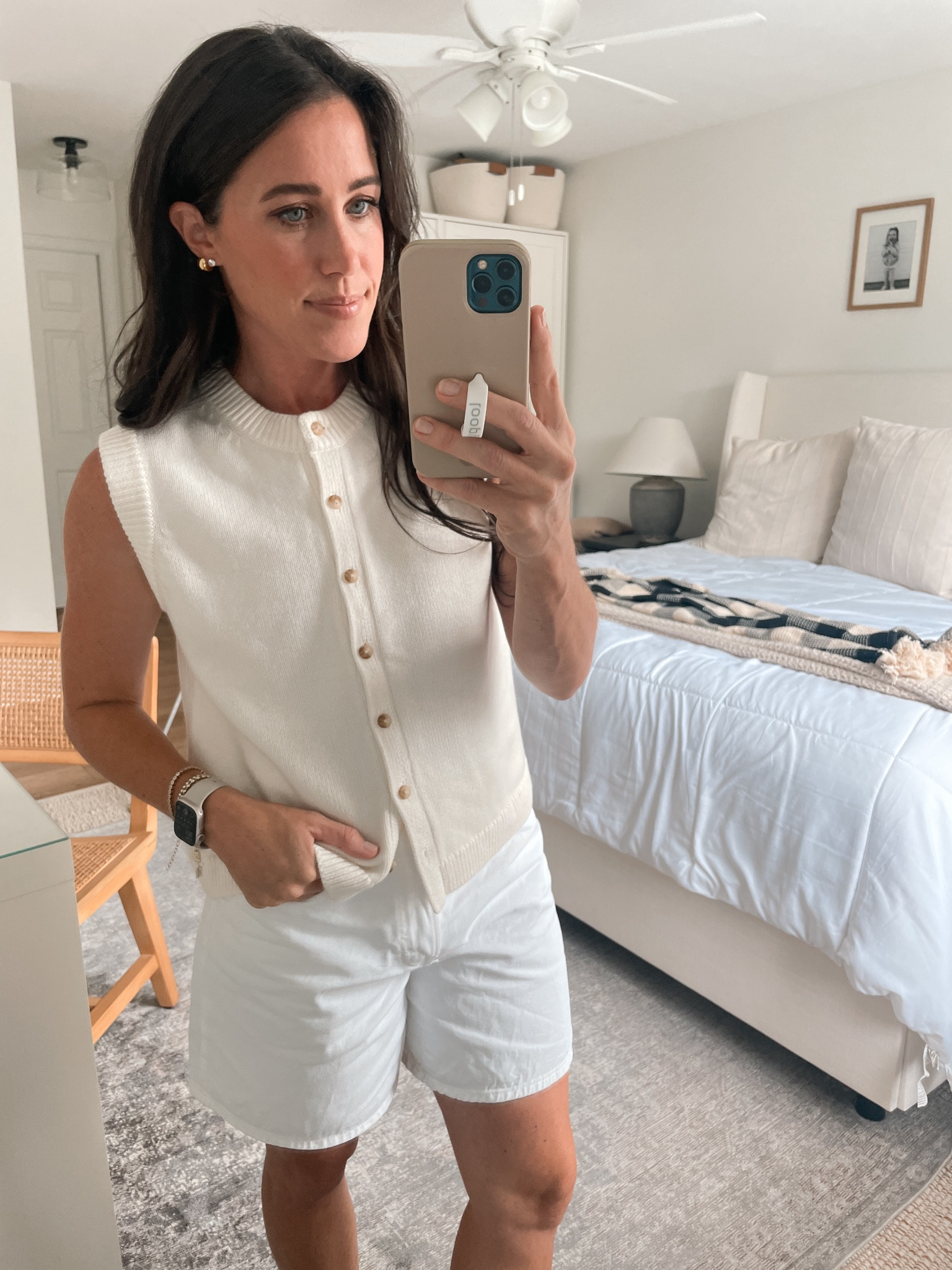 Sleeveless cardigan -small
Denim shorts 26 for looser fit

#LTKStyleTip #LTKSeasonal