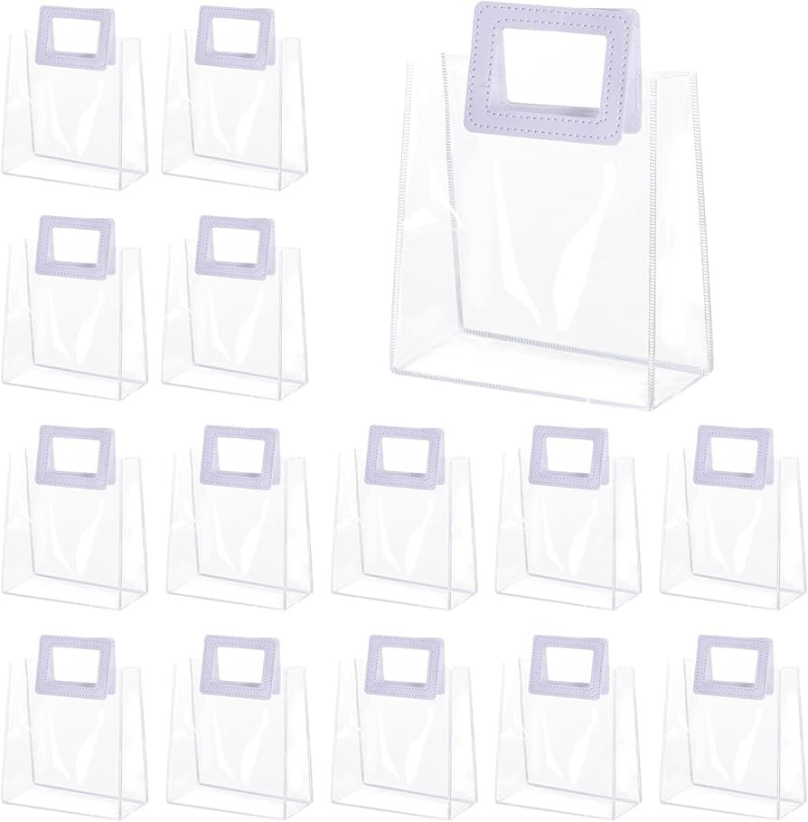 Yolyoo 15 Pack Clear Gift Bags with White Handles Transparent PVC Gift Wrap Bags Plastic Tote Bag... | Amazon (US)