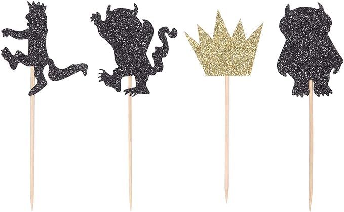 24 Counts Black and Gold Glitter Where the Wild Things Are Inspired Cupcake Toppers Wild One Birt... | Amazon (US)