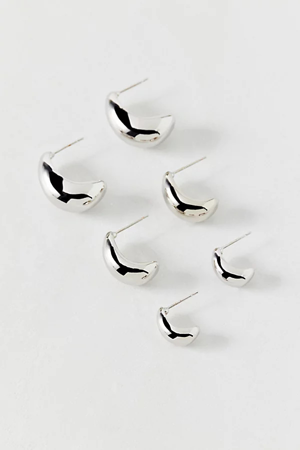 Dome Hoop Earrings Set in Silver, Women's at Urban Outfitters | Urban Outfitters (US and RoW)