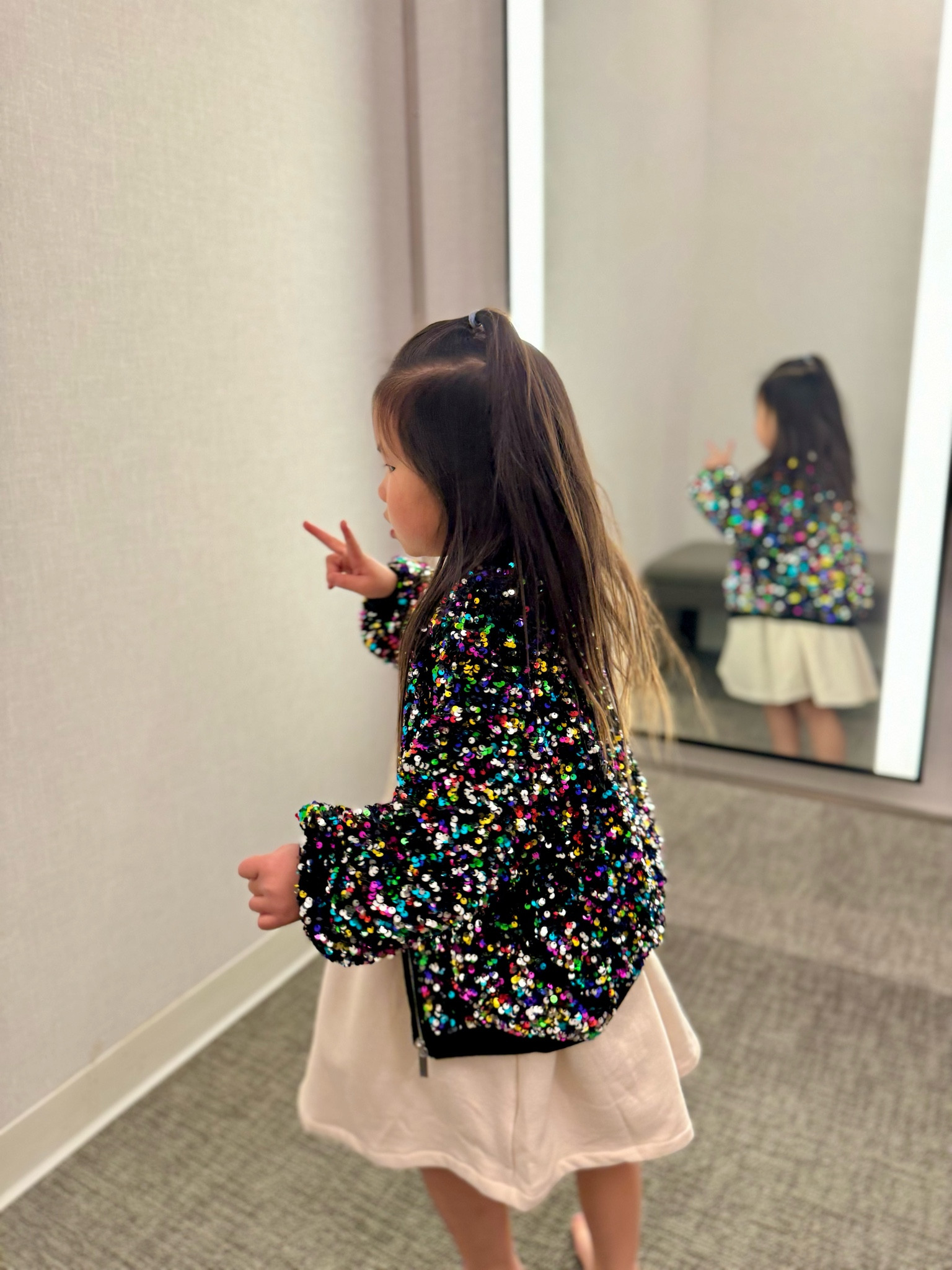 Spotted this sparkly jacket and fell in love right away. True to size and she’s wearing 5T. High quality and seems to be comfortable on her.  

#LTKFamily #LTKGiftGuide #LTKKids
