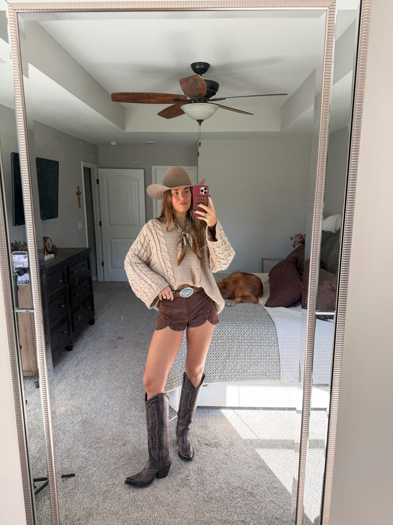 amazon western ootd! size large in sweater and size small in shorts, boots true to size, linking similar hat