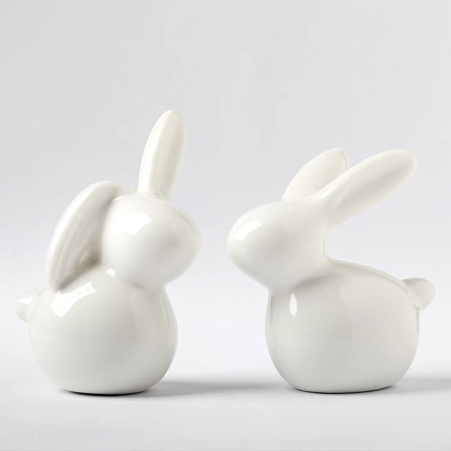 GOODSTART Ceramic Rabbit Ceramic Bunny Figurine Porcelain Modern Art Home Decor, A Set of 2 Rabbi... | Amazon (US)