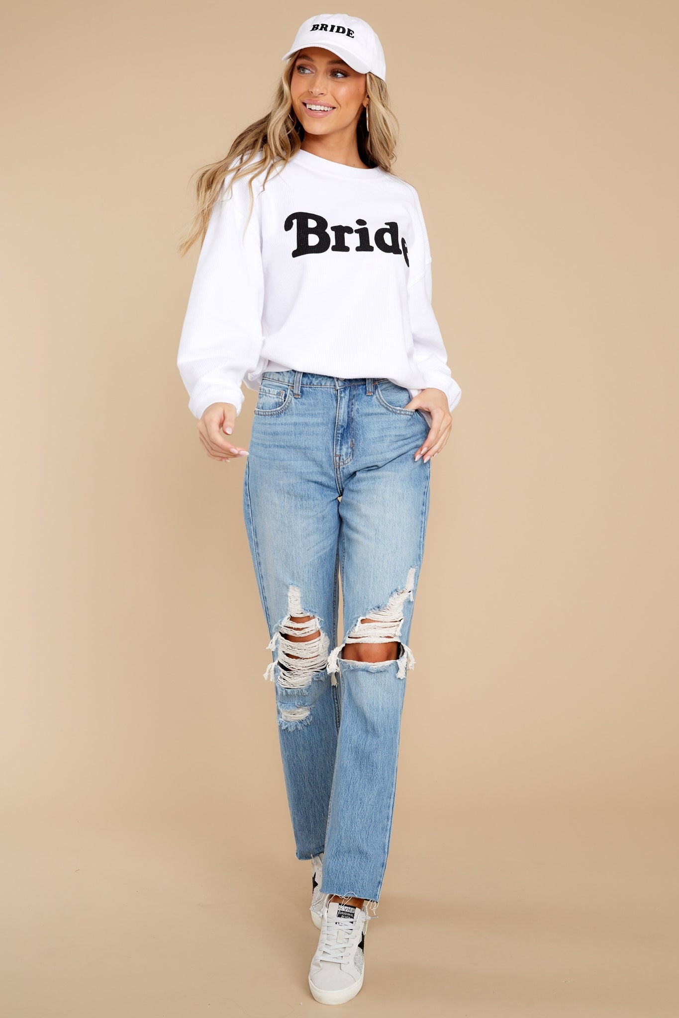 Bride White Corded Sweatshirt | Red Dress 