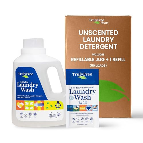 Truly Free Laundry Wash Detergent for Sensitive Skin, Gentle & Safe for Baby Clothes | Plant-Based, Natural Ingredients | Unscented | Include 1 Refillable Bottle (50 Loads) | Amazon (US)