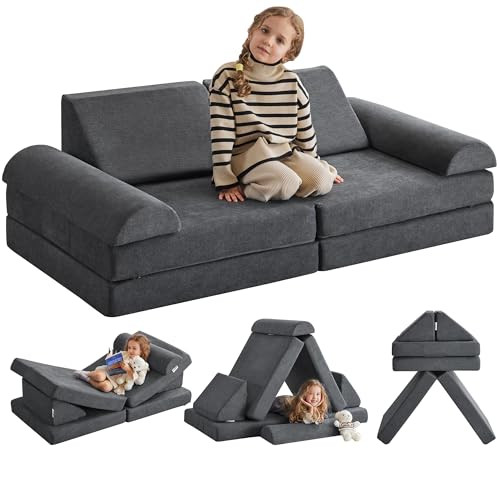 Kids Couch Play Couch Large, Miss Fabric Modular Foam Floor Sofa Soft Play Equipment, Convertible... | Amazon (US)
