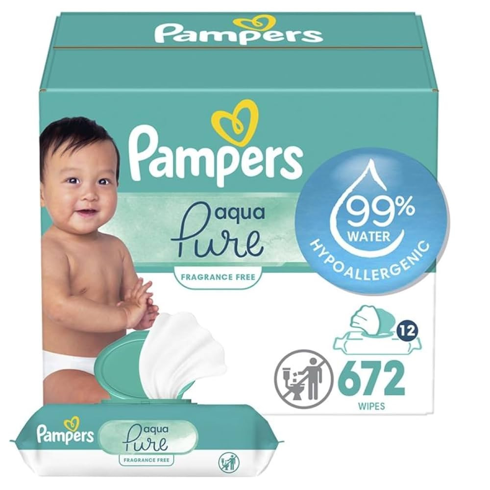 Pampers Baby Wipes Aqua Pure, 99% water-based wipes, Hypoallergenic and Unscented Baby Wipes, 672... | Amazon (US)