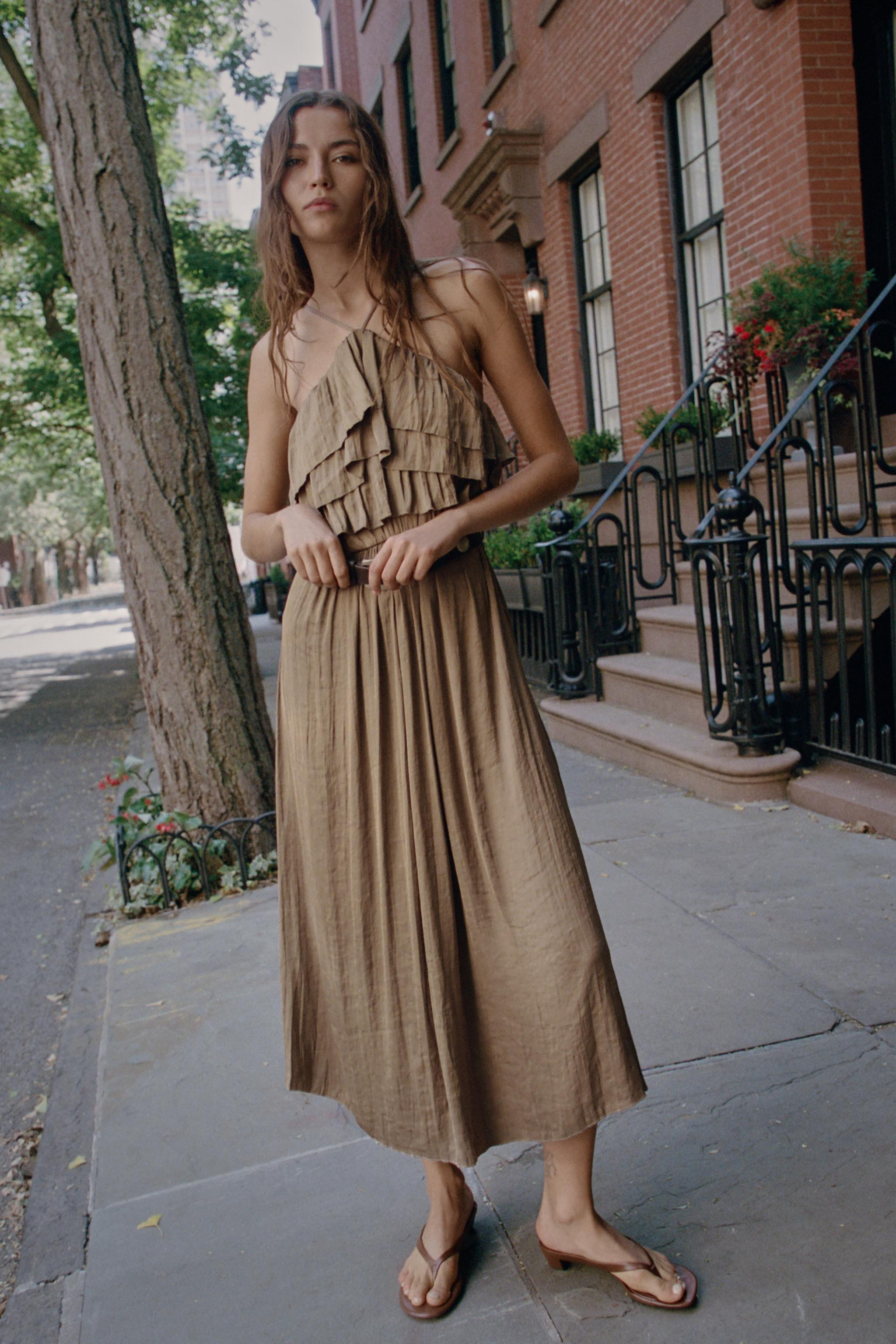 SATIN BELTED HALTER MIDI DRESS | Zara US