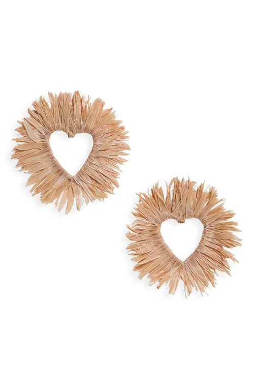 Oscar de la Renta Raffia Heart Earrings in Natural at Nordstrom | Nordstrom