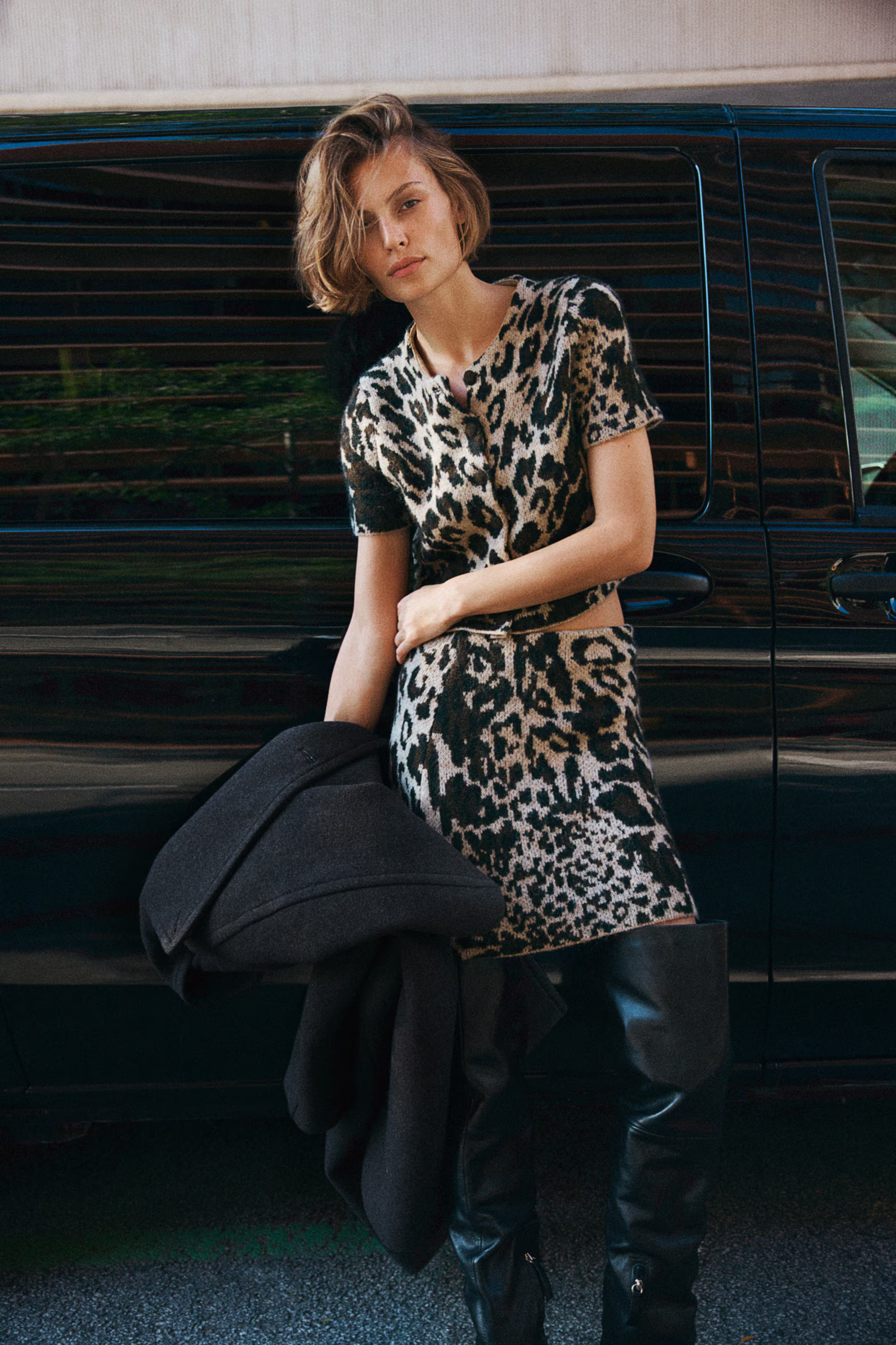 Jacquard-Knit Skirt - Beige/leopard print - Ladies | H&M US | H&M (US + CA)