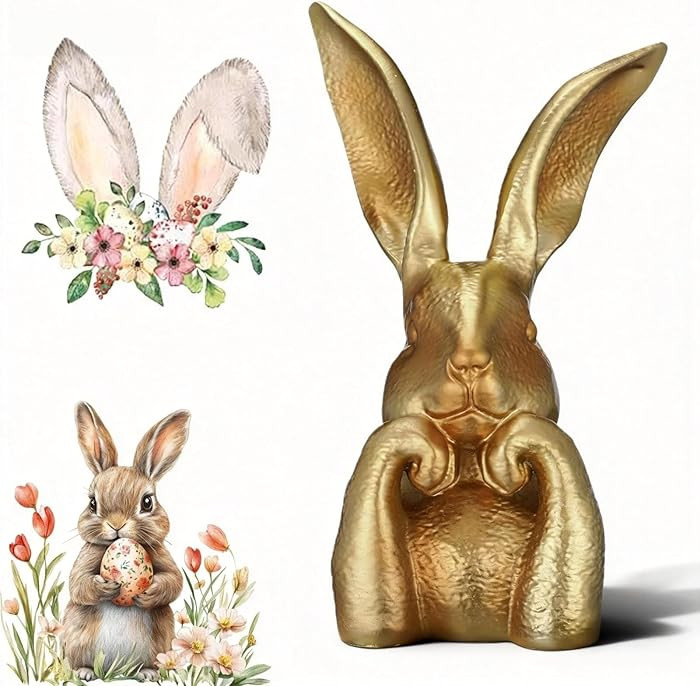 Orgone Gold Bunny Figurine, Easter Gold Bunnies Thinking Rabbit Head Resin Statue Decor, Rabbit F... | Amazon (US)