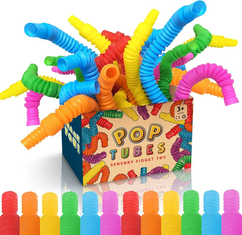 Mini Pop Tubes Fidget Toy 24 Pack: Sensory Stretch Tubes Kit Stress Relief Toys for Kids | Fun Po... | Amazon (US)