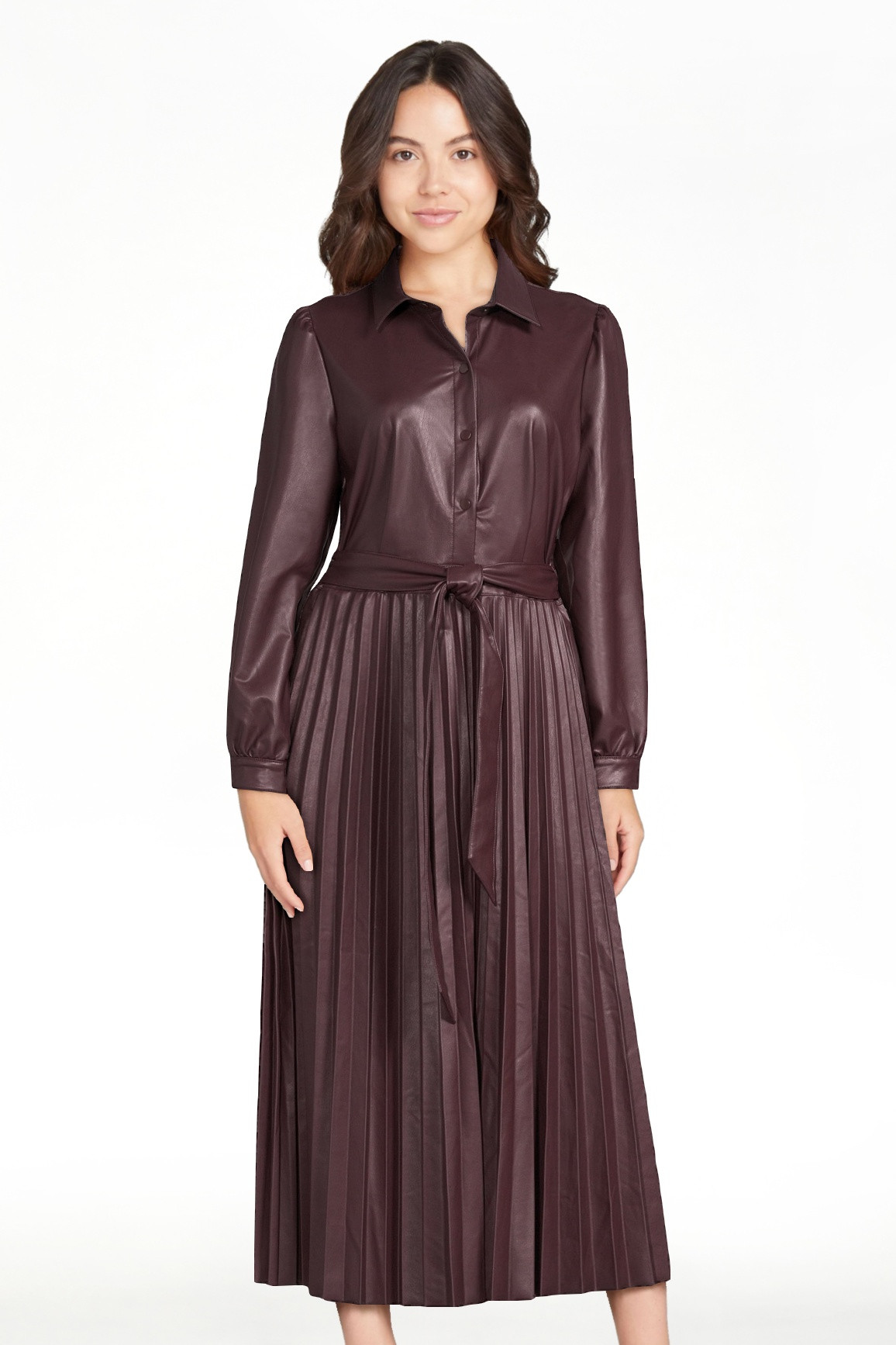 Scoop Women's Faux Leather Pleated Midi Dress, Sizes XS-XXL | Walmart (US)