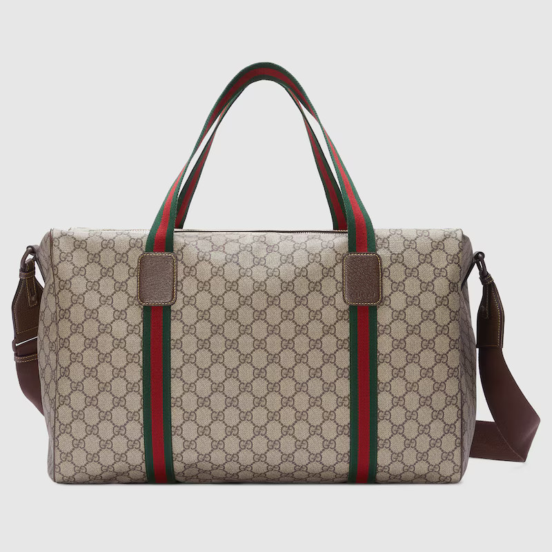 GUCCI Medium Duffle Bag With Web, Beige, GG Canvas | Gucci (US)