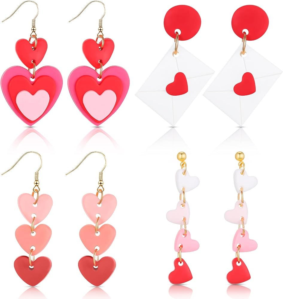 Meanplan 4 Pairs Valentines Earrings for Women Clay Dangle Earrings Creative Funny Accessories fo... | Amazon (US)