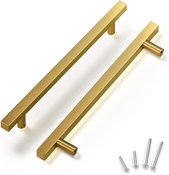 12 Pack |7-9/16'' Drawer Pulls Polished Brass Kitchen Cabinet Handle Stainless Steel,Brushed Gold... | Amazon (US)