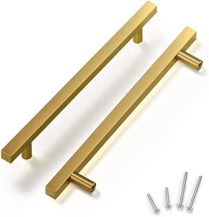 12 Pack |7-9/16'' Drawer Pulls Polished Brass Kitchen Cabinet Handle Stainless Steel,Brushed Gold... | Amazon (US)