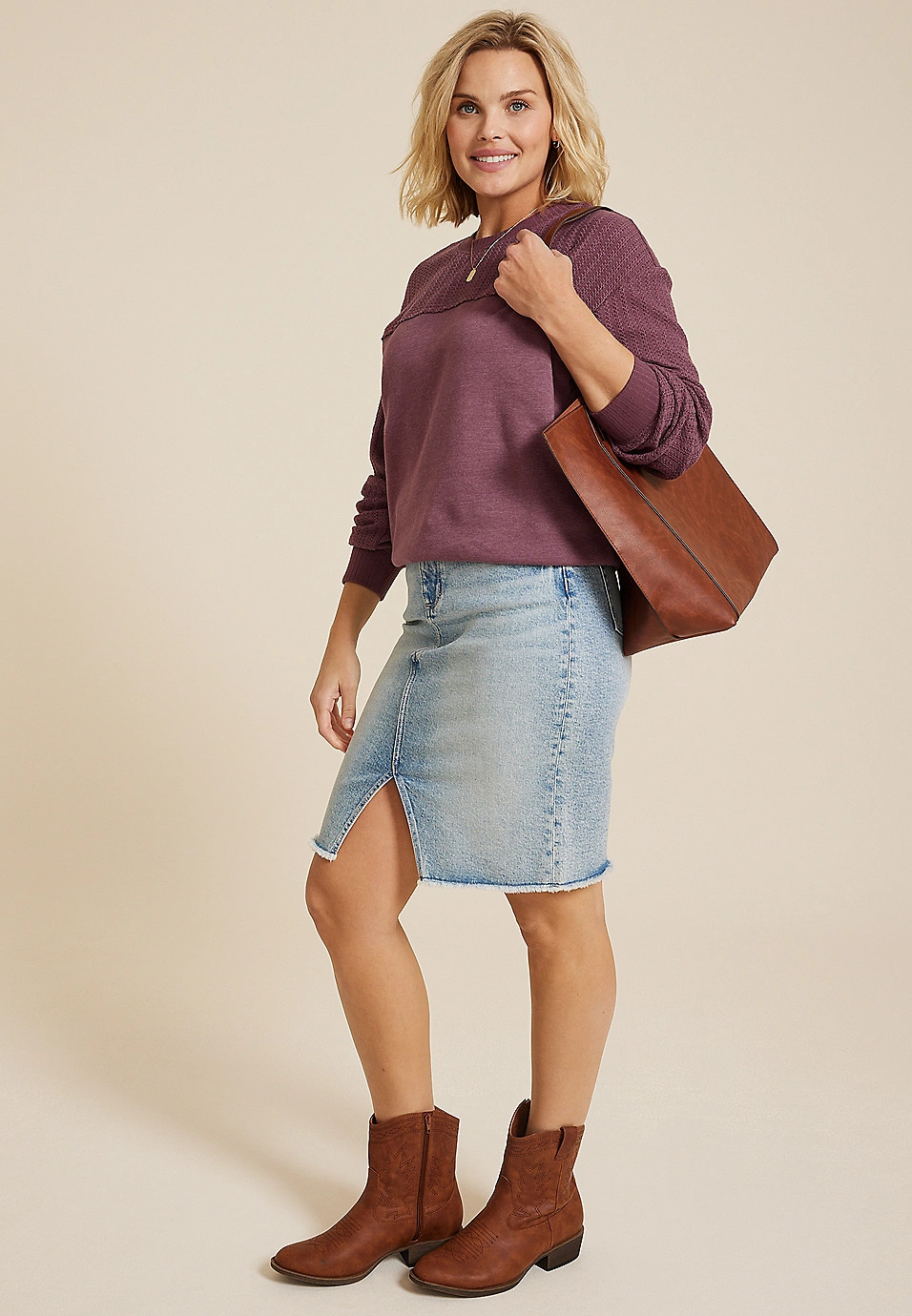 Knit Mixer Crew Neck Sweatshirt | Maurices