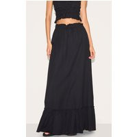 Black Linen Blend Shirred Waist Maxi Skirt | PrettyLittleThing US