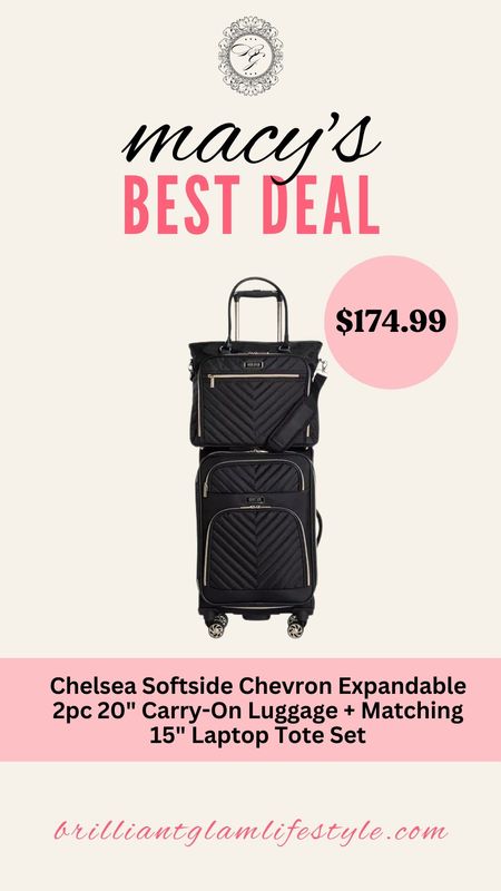 Macy's Today's Deal- Chelsea Softside Chevron Expandable 2pc 20" Carry-On Luggage + Matching 15" Laptop Tote Set. #Sale #Macys #Fashion 

#LTKU #LTKsalealert