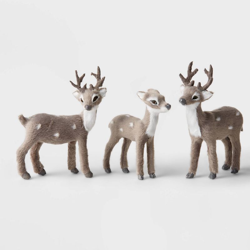 3pc Faux Fur Deer Decorative Figurine Gray - Wondershop&#8482; | Target