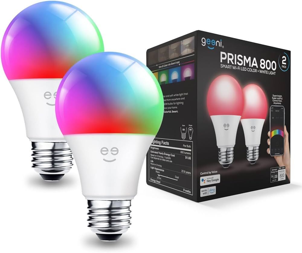 Geeni Prisma Smart Light Bulbs, 800 Lumens, 2700K Dimmable, A19, 60W Equivalent, Color Changing R... | Amazon (US)