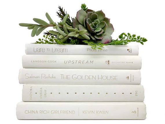 Bundle of White, Ivory Decorative Books with Gold, Copper, Silver Foil Lettering - White Books fo... | Etsy (US)