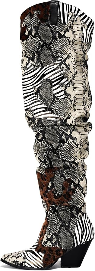 Cape Robbin Women's Thigh High Cowboy Boots with Chunky Heel - Faux Snakeskin Western Booties | S... | Amazon (US)