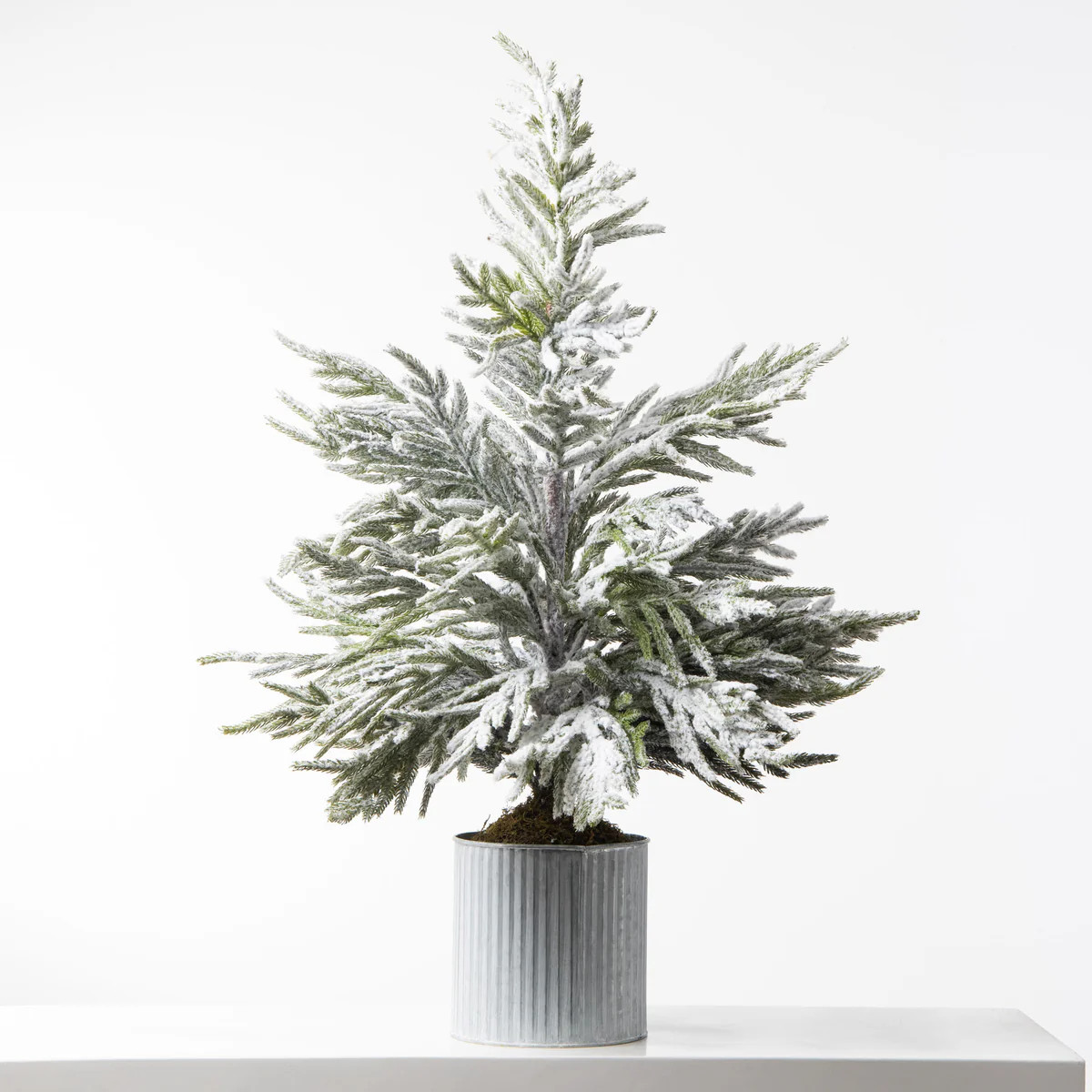 Real Touch Snow Flocked Norfolk Potted Tree in Galvanized Drop In Pot | Darby Creek Trading